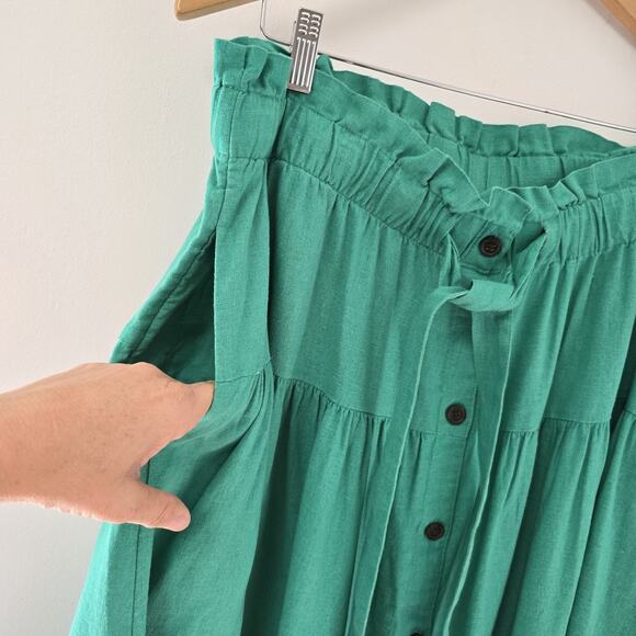 Universal Thread Midi Skirt XL Button Front Pockets Peasant Linen Blend Green - Picture 5 of 10